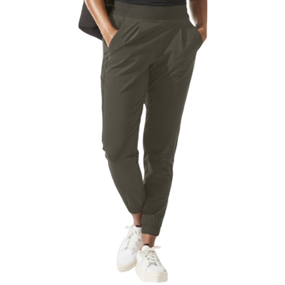 Athleta Textured Brooklyn Jogger Pants Tapered FeatherWeight Pockets Olive 14